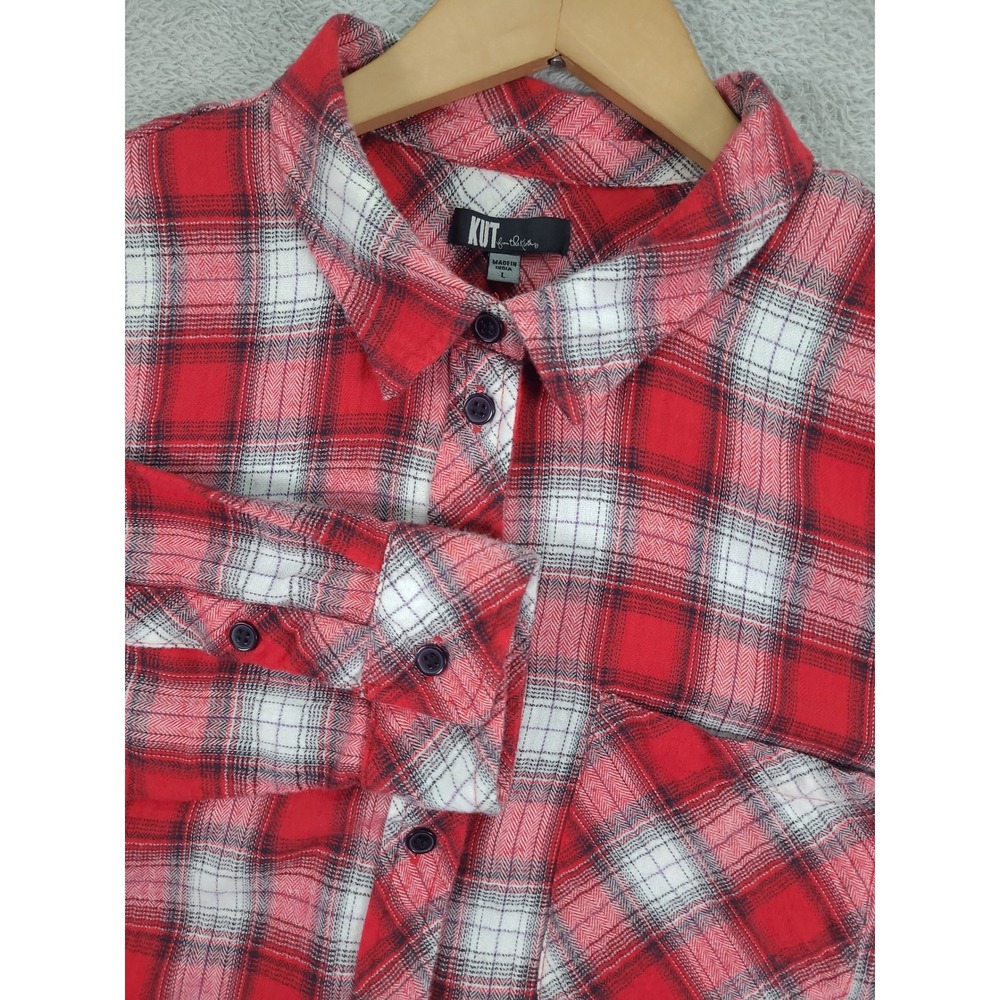 KUT from the Kloth Womens Flannel Shirt Plaid Button Down Long Sleeve Red Plaid